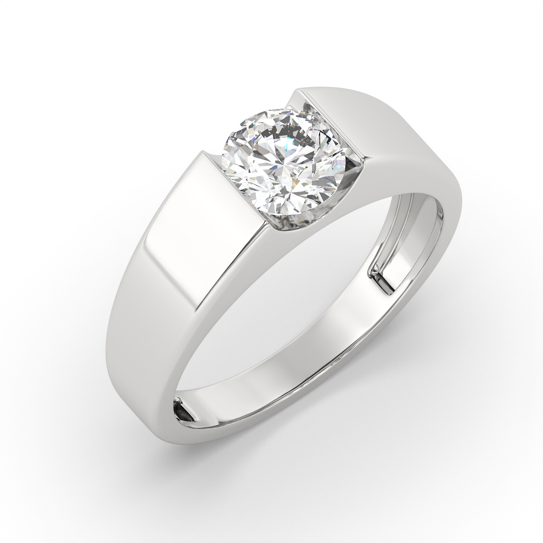 0.85 CT Round Cut Moissanite Men's Signet Ring with 6mm Solitaire in 925 Sterling Silver with 14K Gold Vermeil Plating