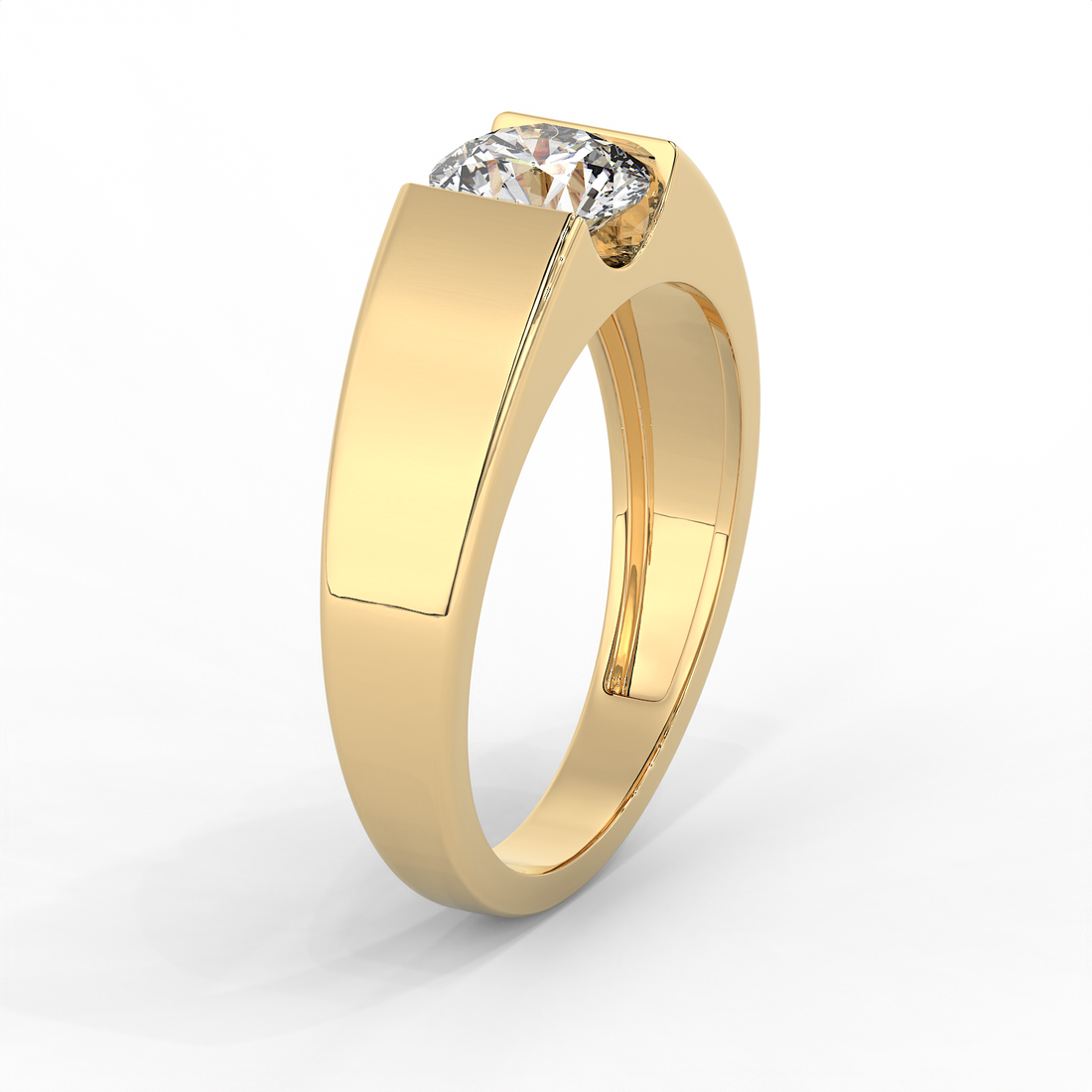 0.85 CT Round Cut Moissanite Men's Signet Ring with 6mm Solitaire in 925 Sterling Silver with 14K Gold Vermeil Plating