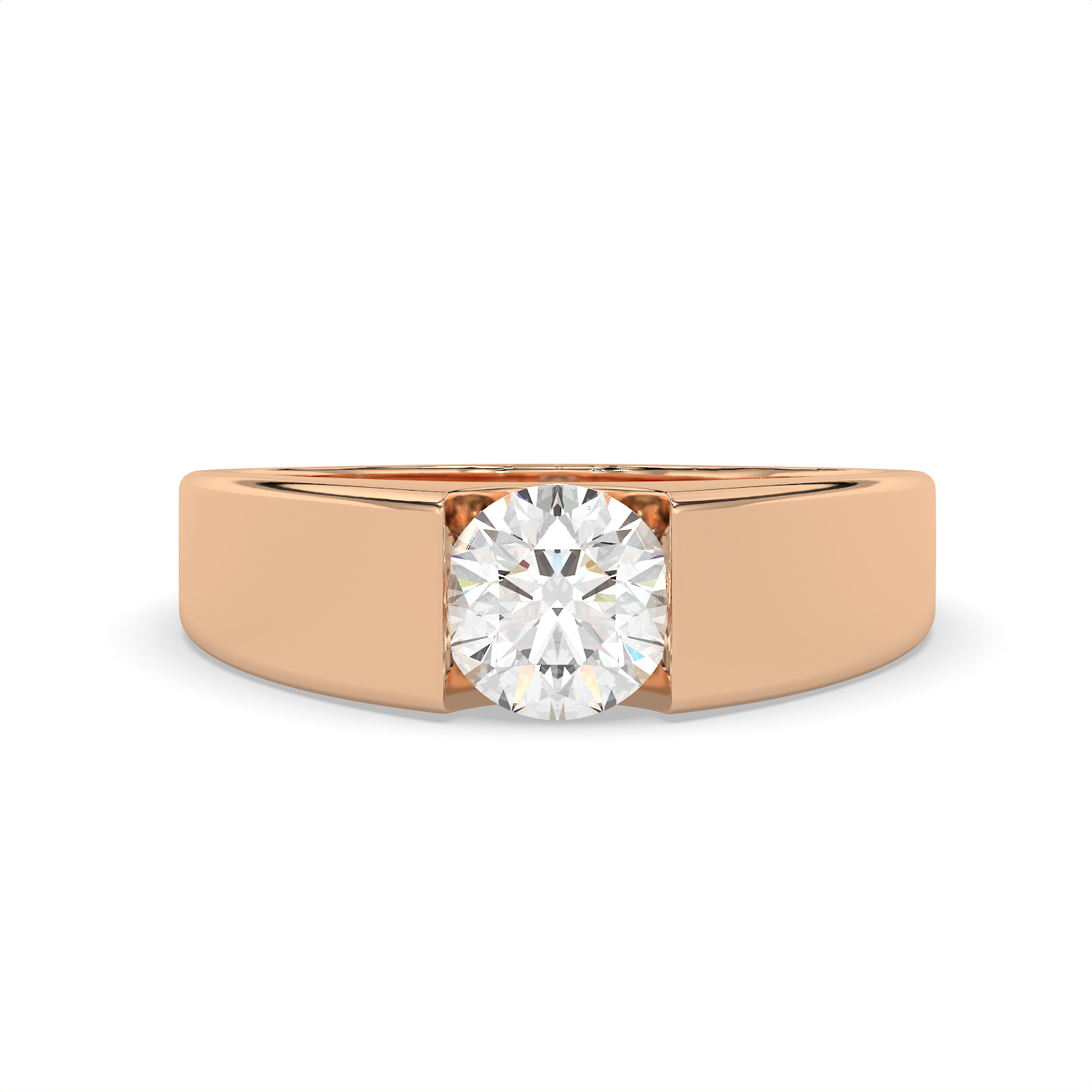 0.85 CT Round Cut Moissanite Men's Signet Ring with 6mm Solitaire in 925 Sterling Silver with 14K Gold Vermeil Plating