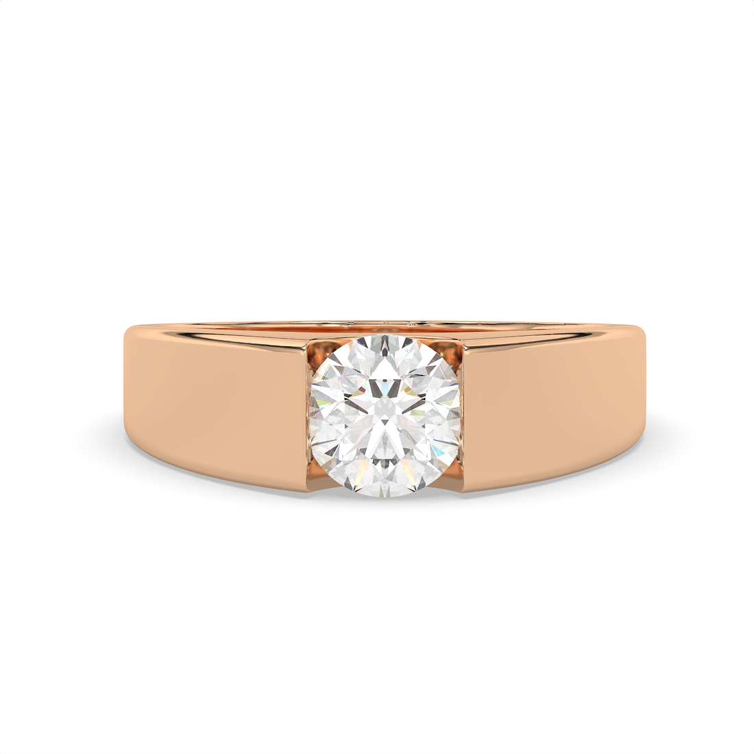 0.85 CT Round Cut Moissanite Men's Signet Ring with 6mm Solitaire in 925 Sterling Silver with 14K Gold Vermeil Plating