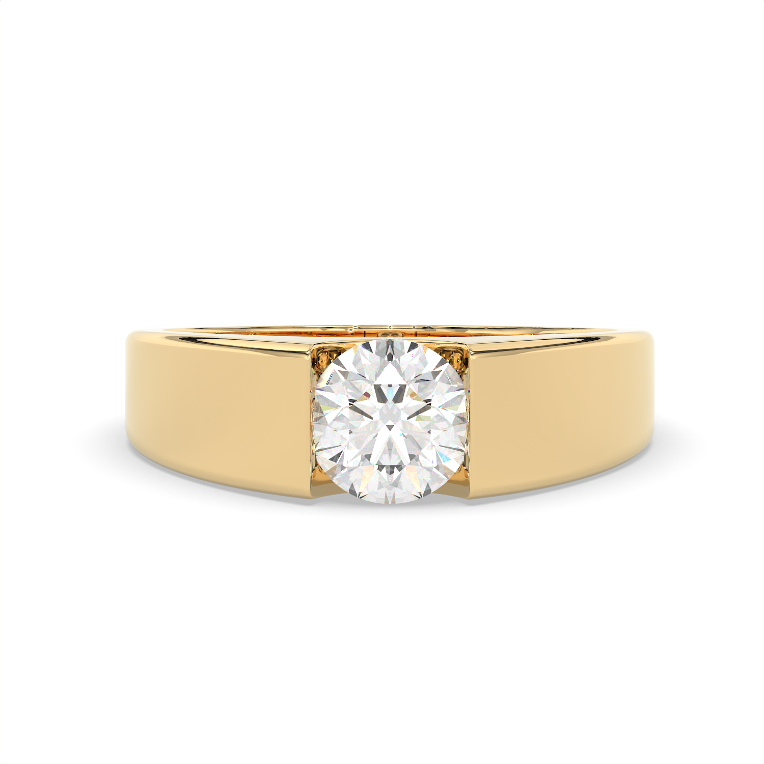 0.85 CT Round Cut Moissanite Men's Signet Ring with 6mm Solitaire in 925 Sterling Silver with 14K Gold Vermeil Plating