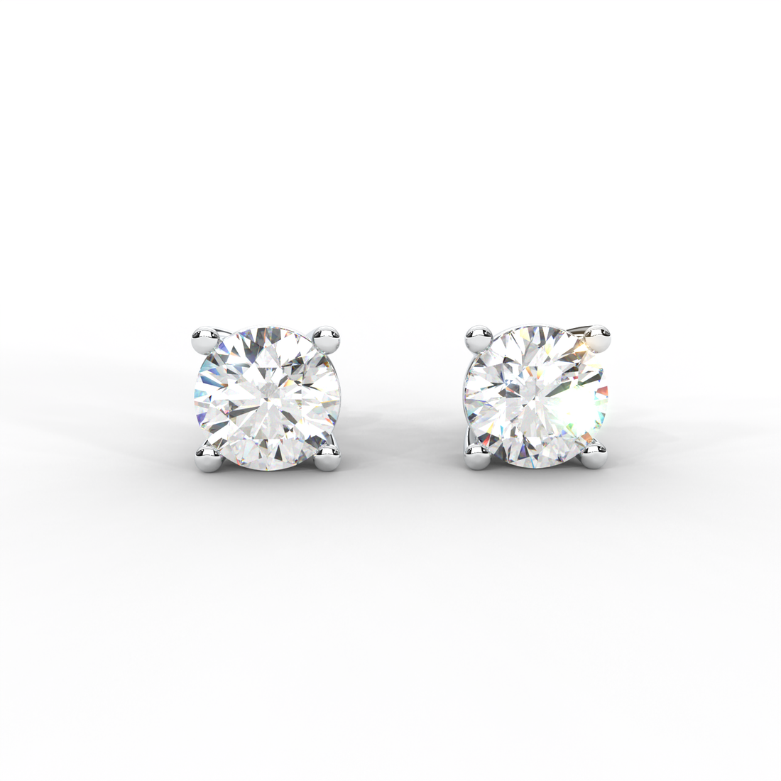 1 CARAT Round Moissanite Four Prong Screw-Back Earrings in 14K White Gold Plated
