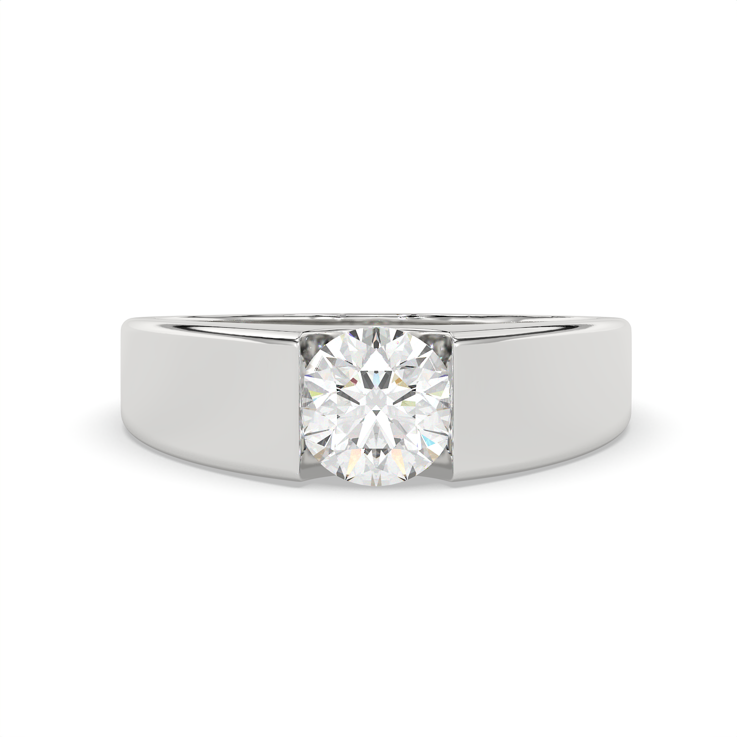 0.85 CT Round Cut Moissanite Men's Signet Ring with 6mm Solitaire in 925 Sterling Silver with 14K Gold Vermeil Plating