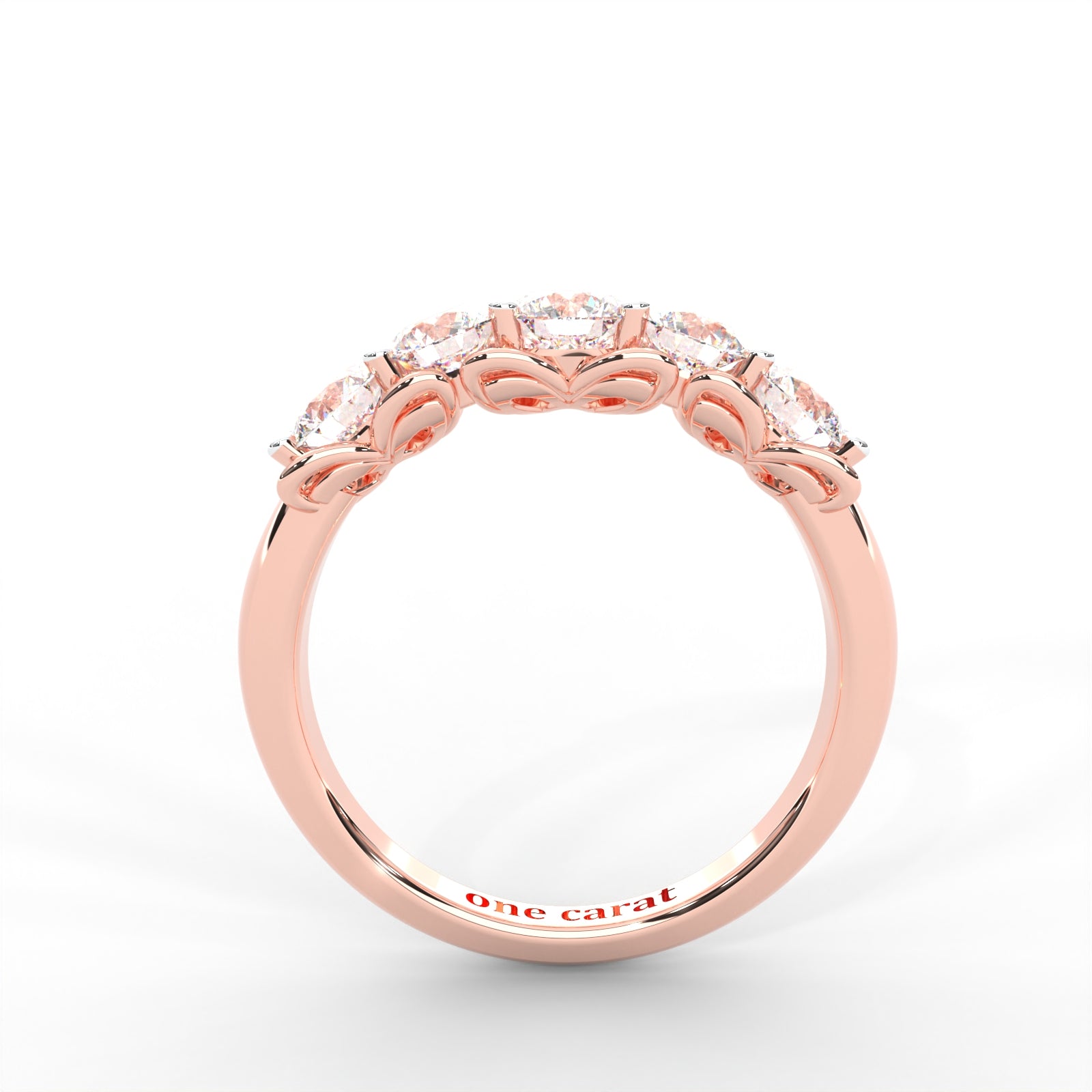 0.84 CARAT Round Moissanite Five Stone Wedding Band in 14K Rose Gold Plated