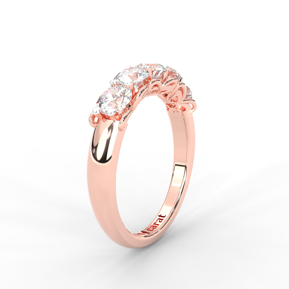 0.84 CARAT Round Moissanite Five Stone Wedding Band in 14K Rose Gold Plated