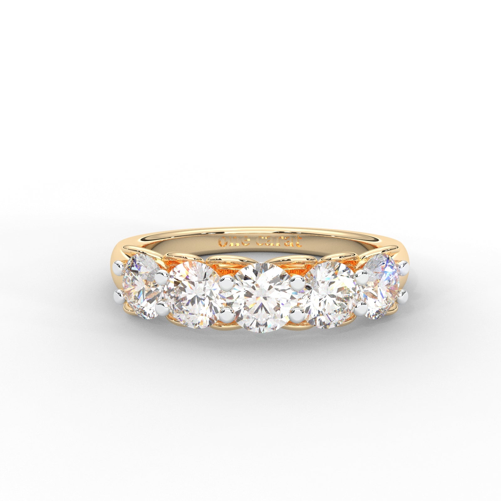 0.84 CARAT Round Moissanite Five Stone Wedding Band in 14K Rose Gold Plated
