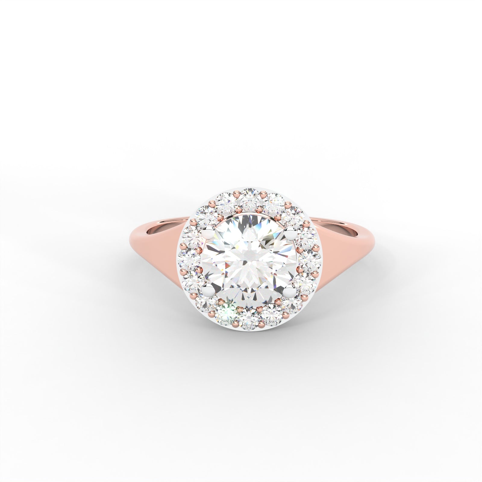 Round Moissanite Halo Knife Edge Ring - 1 CARAT in 14K Rose Gold Plated