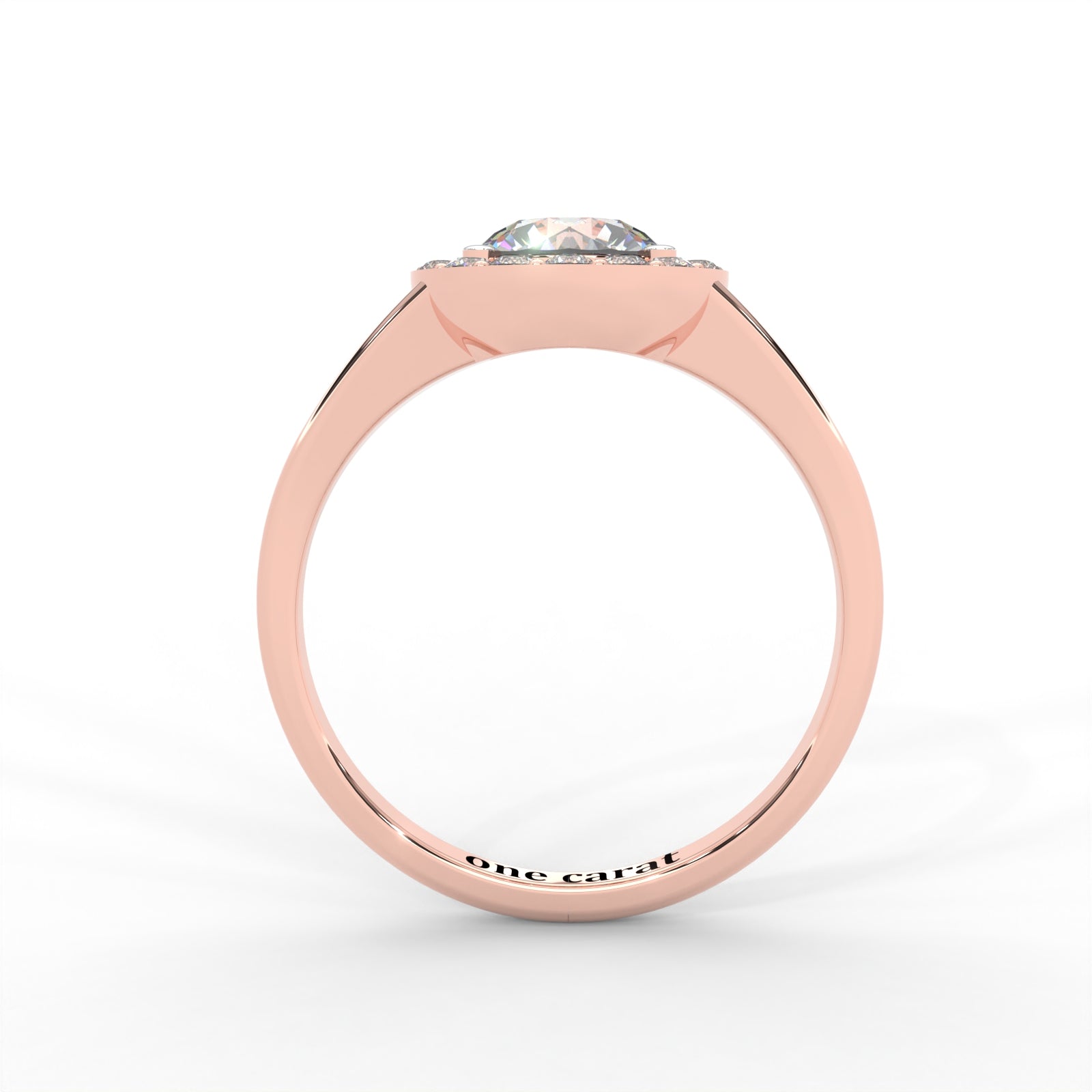Round Moissanite Halo Knife Edge Ring - 1 CARAT in 14K Rose Gold Plated