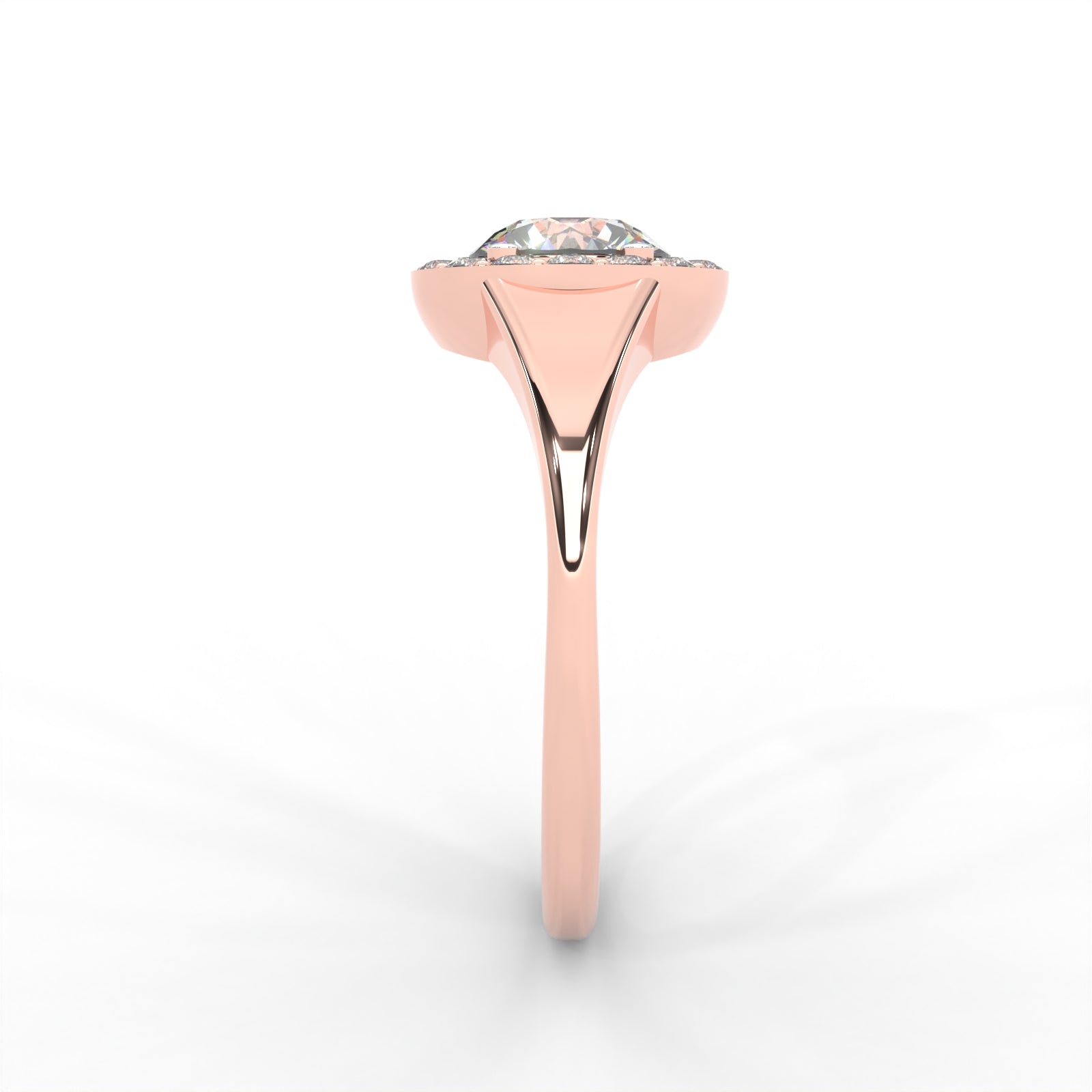 Round Moissanite Halo Knife Edge Ring - 1 CARAT in 14K Rose Gold Plated