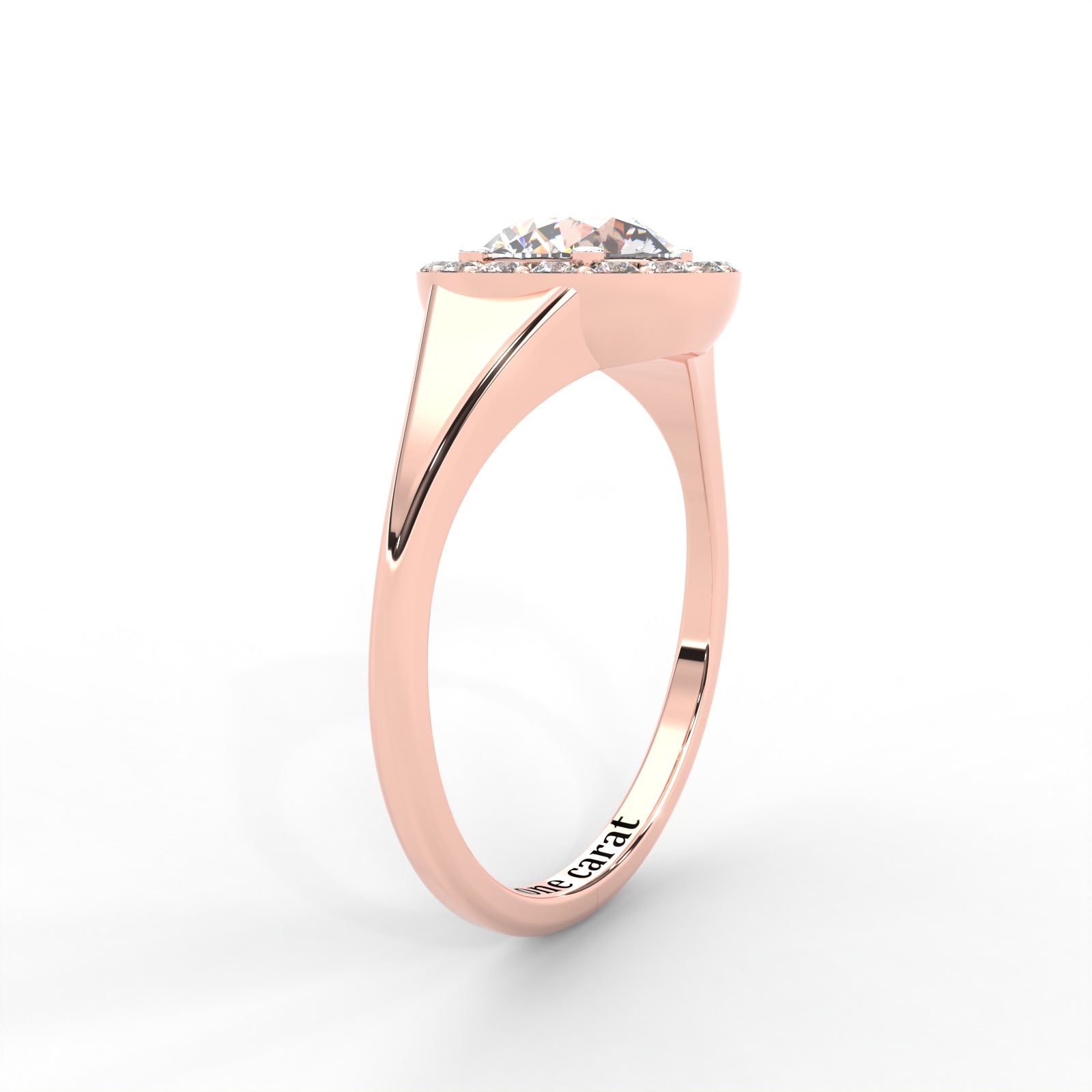 Round Moissanite Halo Knife Edge Ring - 1 CARAT in 14K Rose Gold Plated