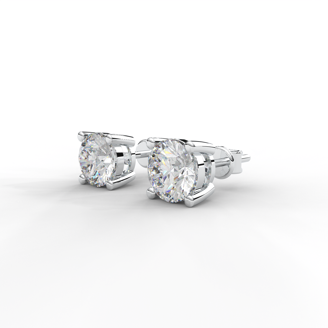 1 CARAT Round Moissanite Four Prong Screw-Back Earrings in 14K White Gold Plated