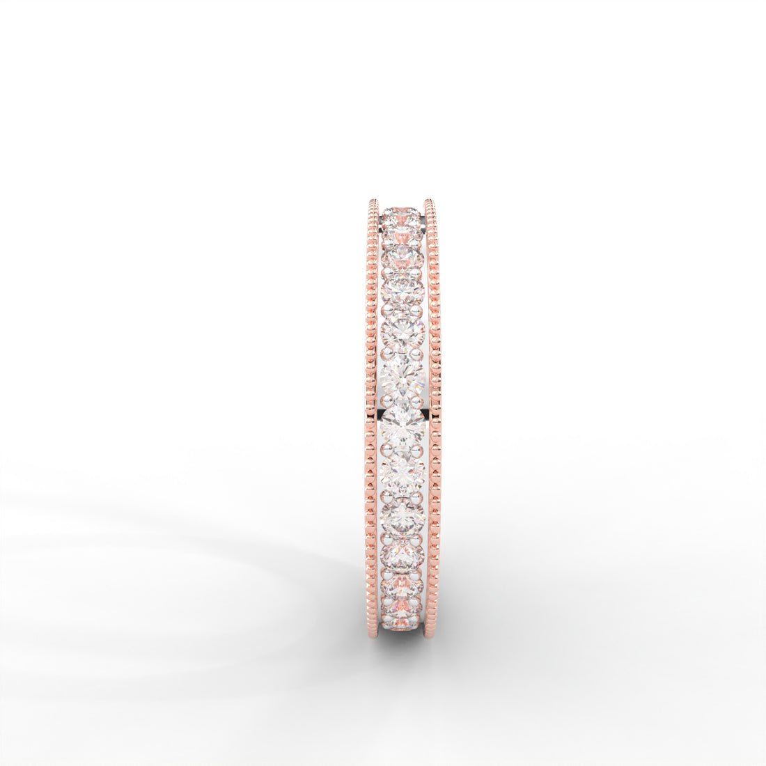 1 CARAT Round Moissanite Milgrain Channel Set Eternity Band in 14K Rose Gold Plated