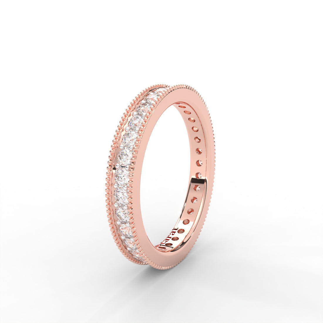 1 CARAT Round Moissanite Milgrain Channel Set Eternity Band in 14K Rose Gold Plated