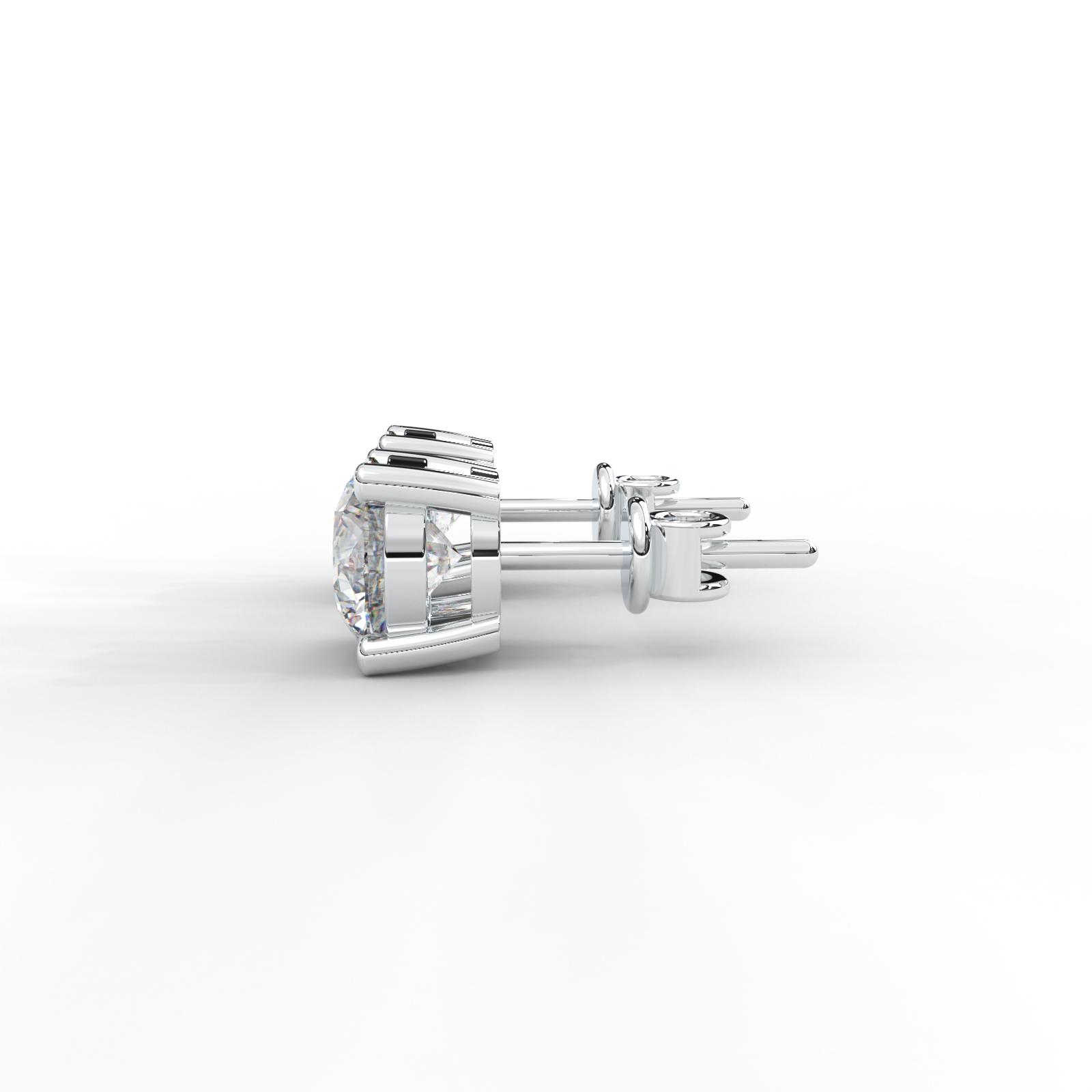 1 CARAT Round Moissanite Four Prong Screw-Back Earrings in 14K White Gold Plated