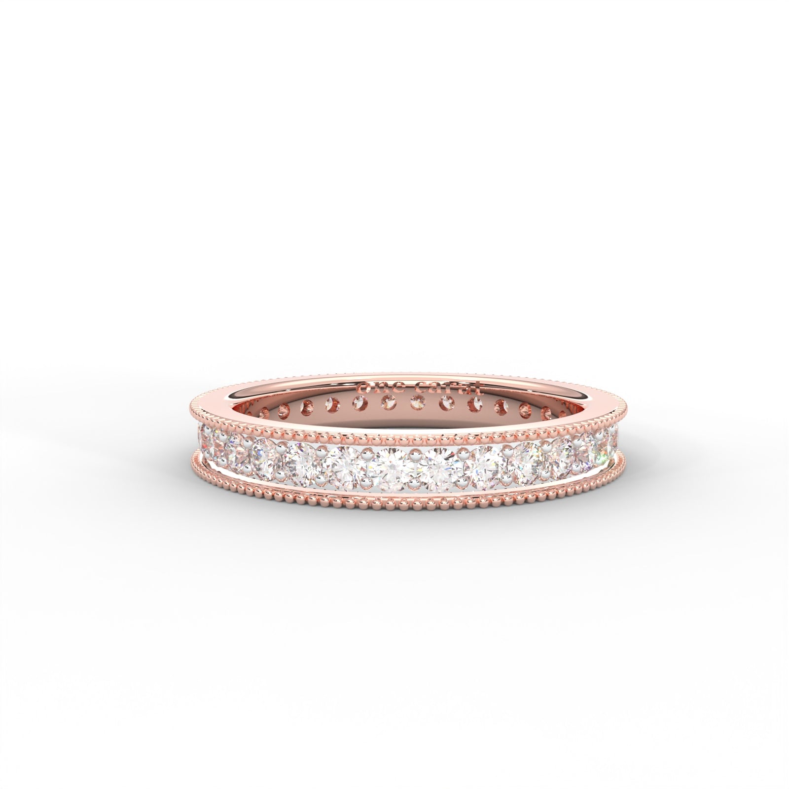 1 CARAT Round Moissanite Milgrain Channel Set Eternity Band in 14K Rose Gold Plated