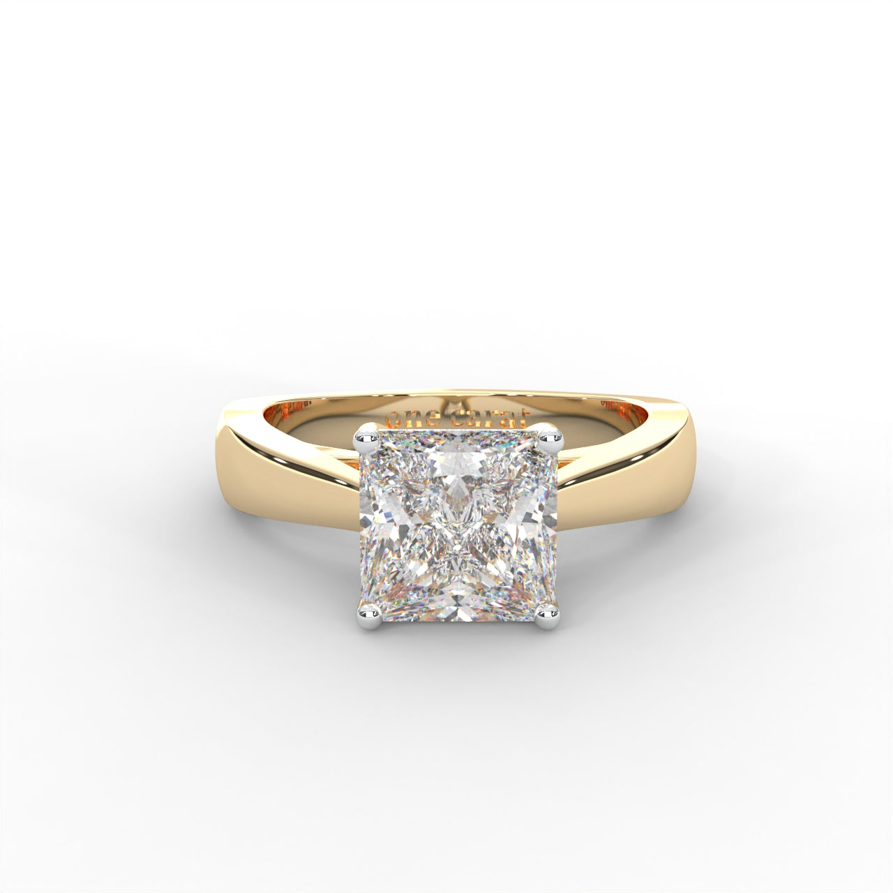 Princess Moissanite Four Prong Solitaire Ring - 1 CARAT in 14K White Gold Plated