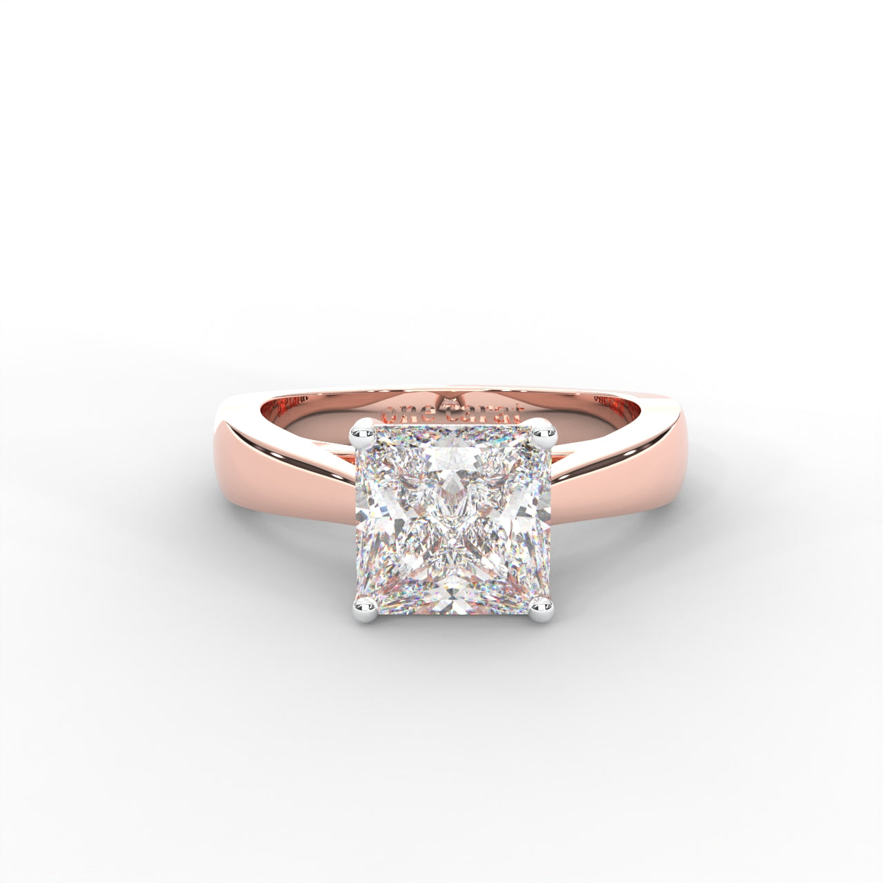 Princess Moissanite Four Prong Solitaire Ring - 1 CARAT in 14K White Gold Plated