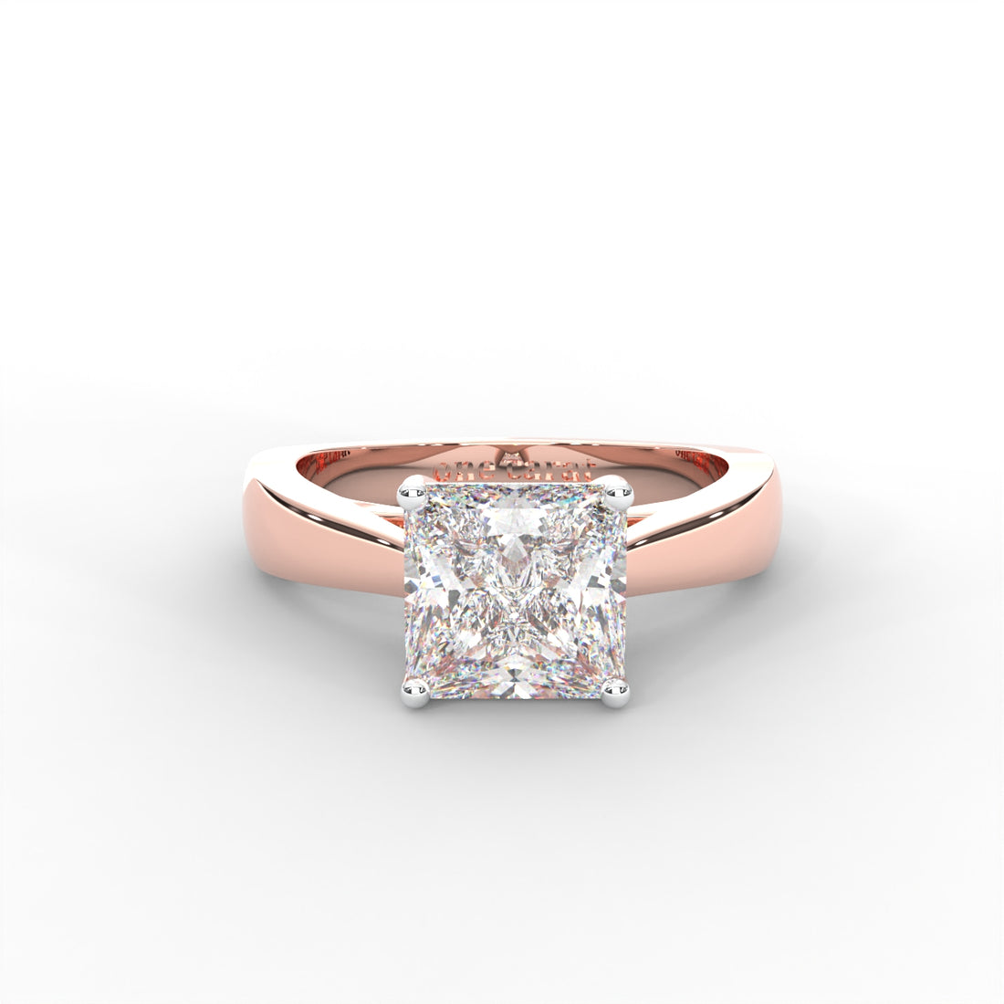 Princess Moissanite Four Prong Solitaire Ring - 1 CARAT in 14K White Gold Plated