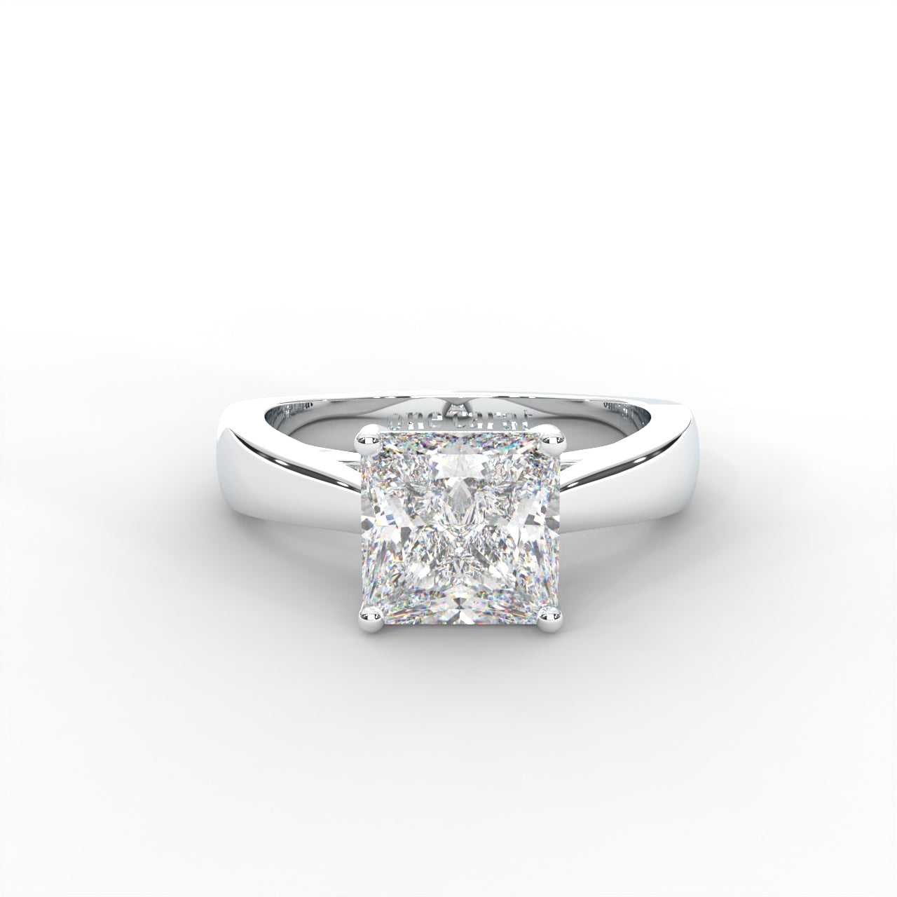 Princess Moissanite Four Prong Solitaire Ring - 1 CARAT in 14K White Gold Plated