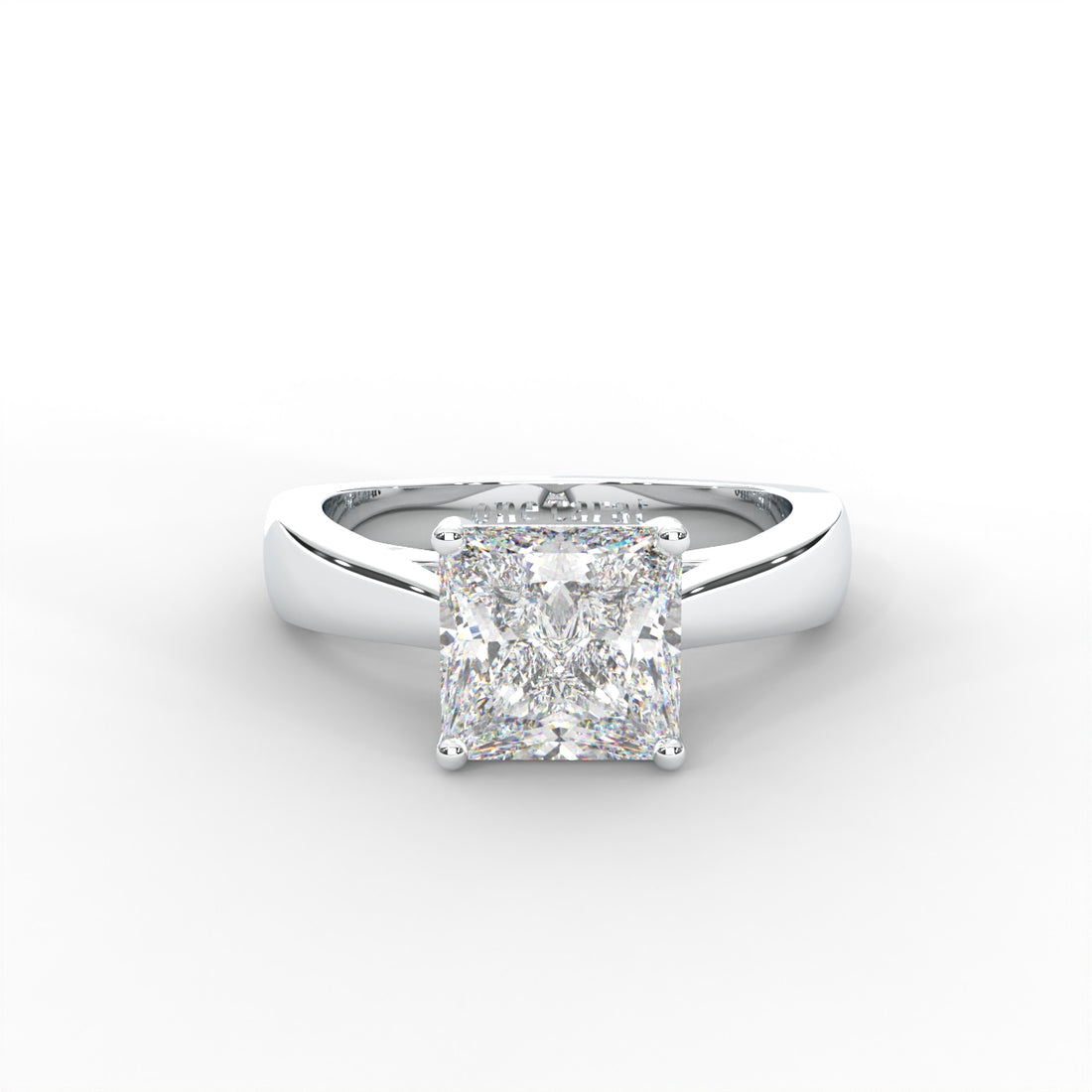 Princess Moissanite Four Prong Solitaire Ring - 1 CARAT in 14K White Gold Plated