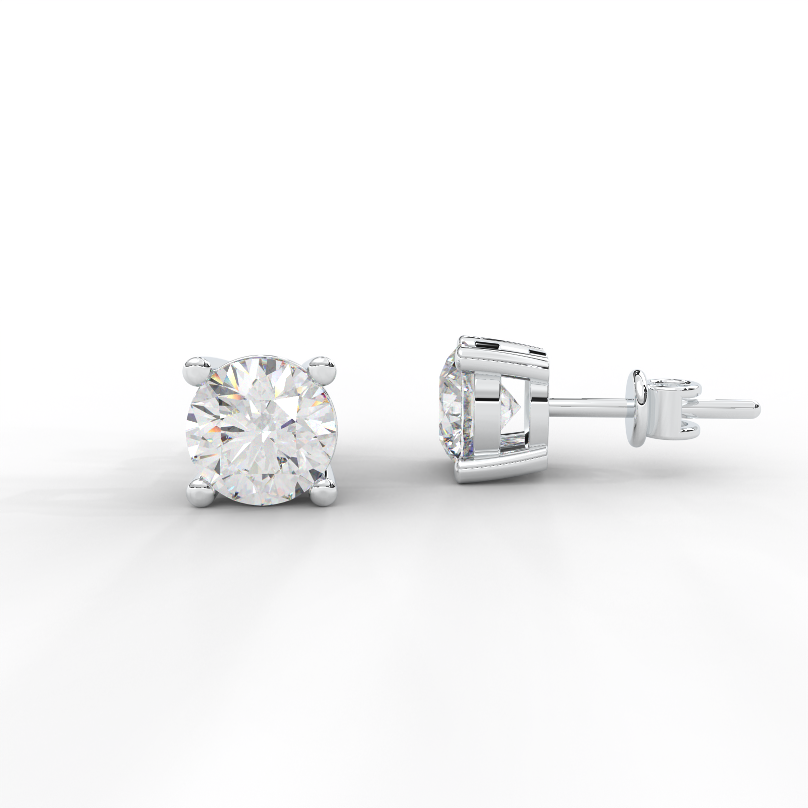 1 CARAT Round Moissanite Four Prong Screw-Back Earrings in 14K White Gold Plated