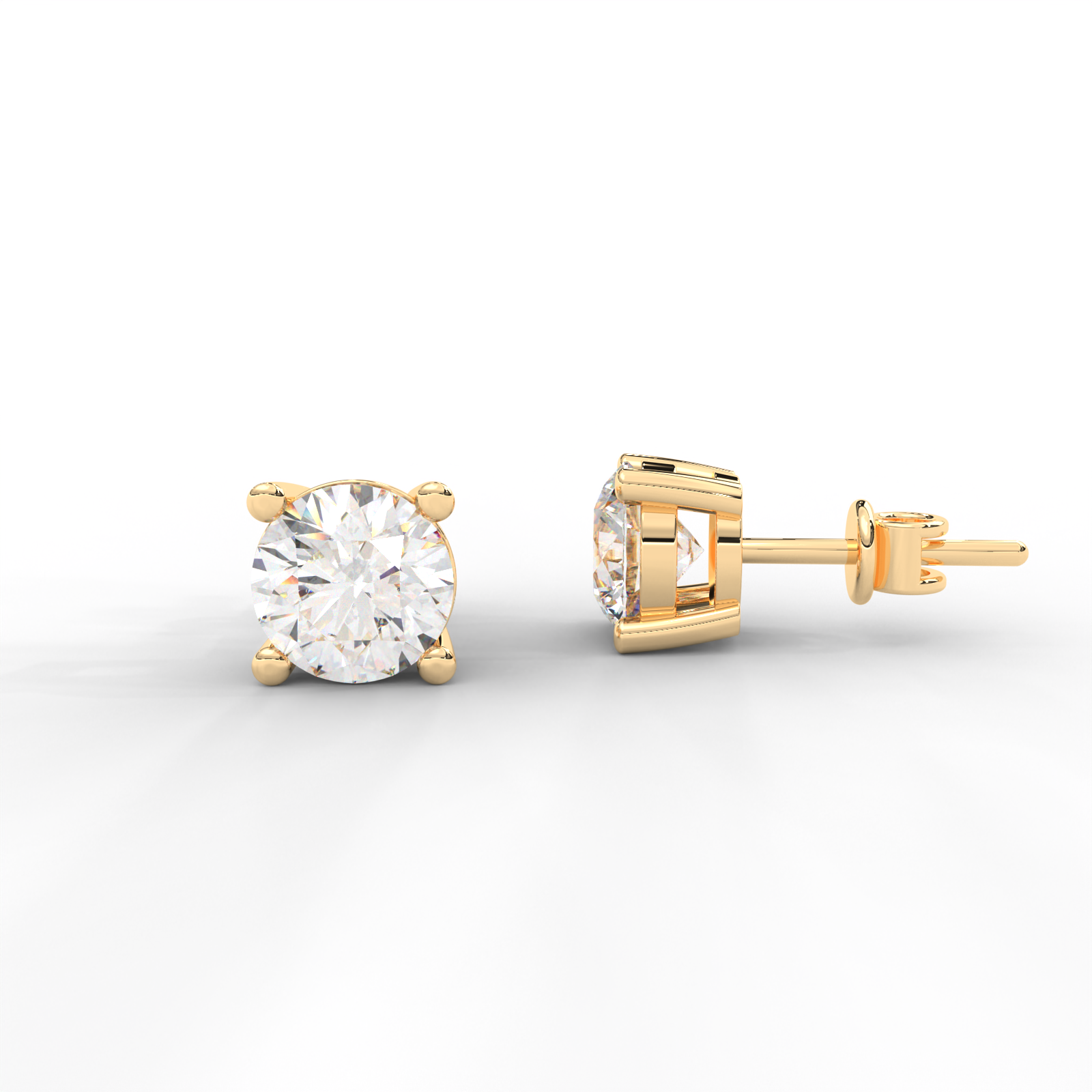 1 CARAT Round Moissanite Four Prong Screw-Back Earrings in 14K White Gold Plated