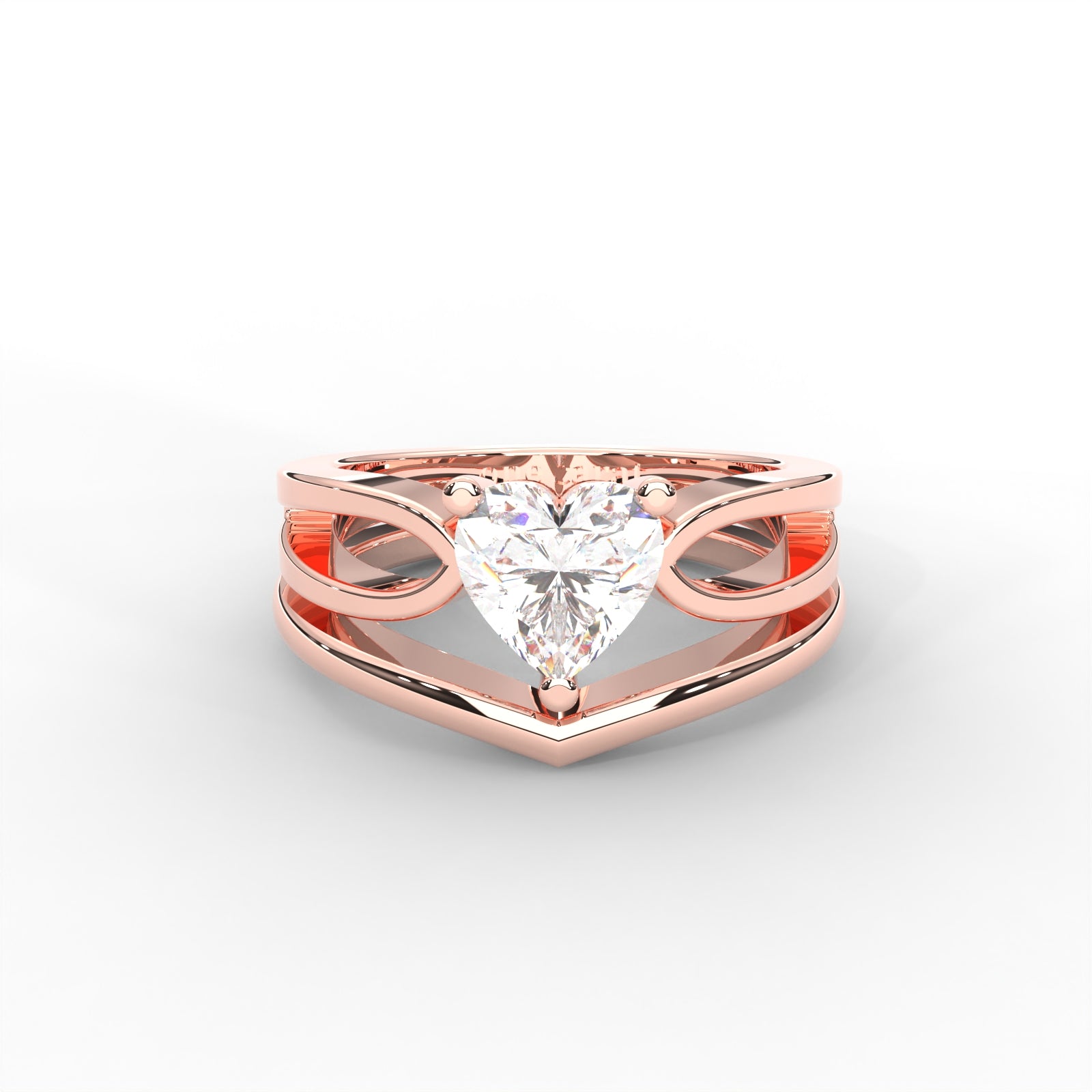 0.80 CARAT Heart Moissanite Split Shank Solitaire Bridal Set Ring in 14K White Gold Plated