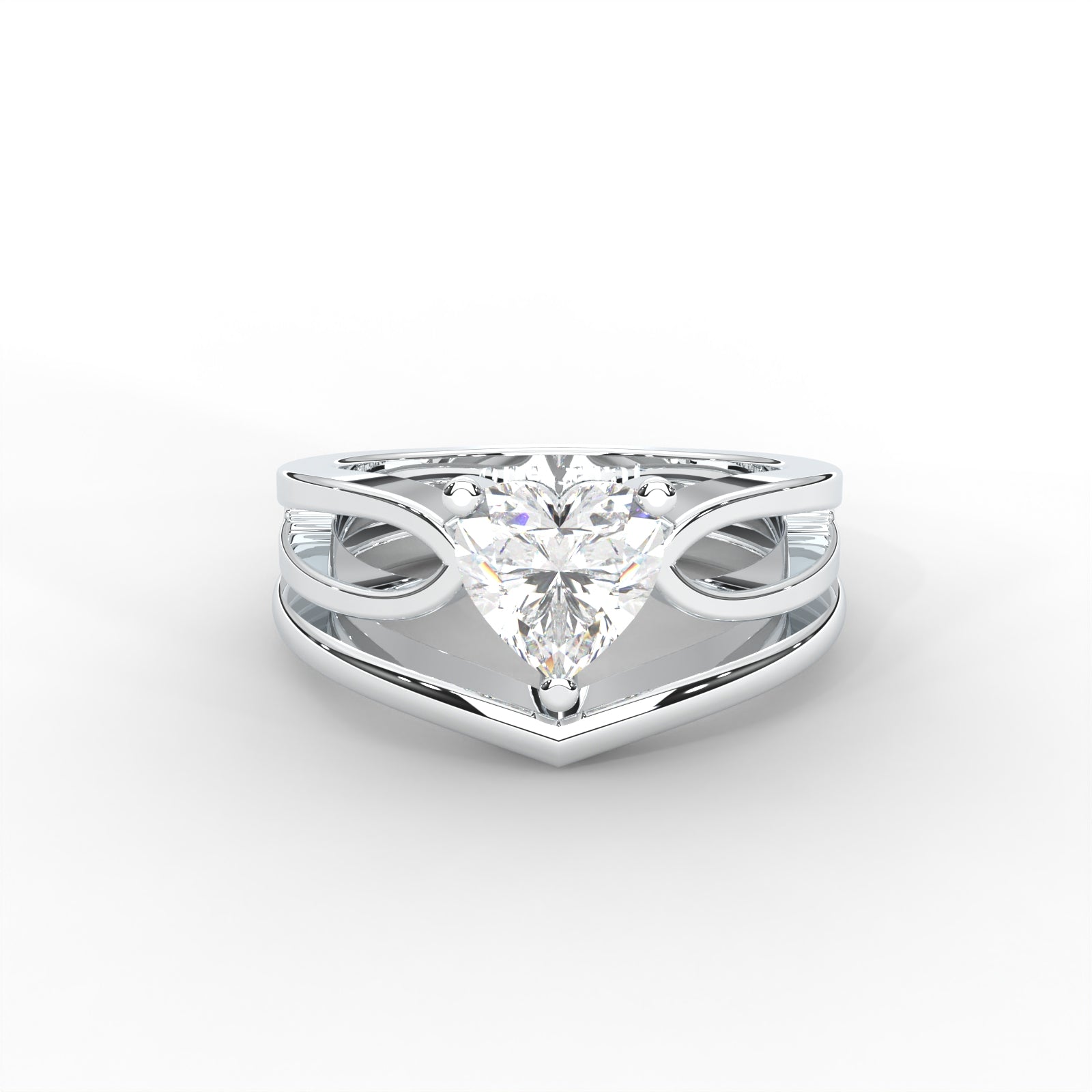 0.80 CARAT Heart Moissanite Split Shank Solitaire Bridal Set Ring in 14K White Gold Plated
