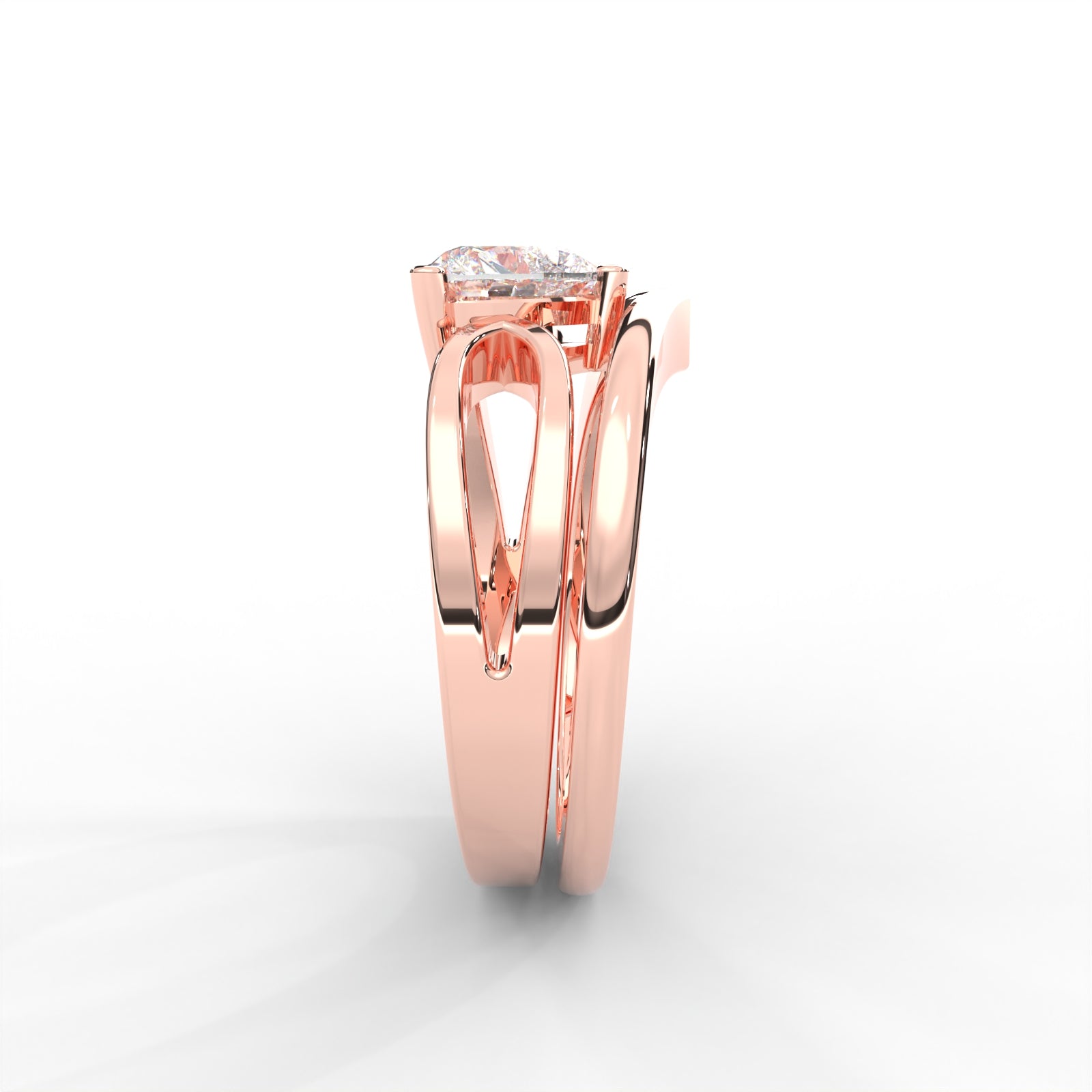 0.80 CARAT Heart Moissanite Split Shank Solitaire Bridal Set Ring in 14K White Gold Plated