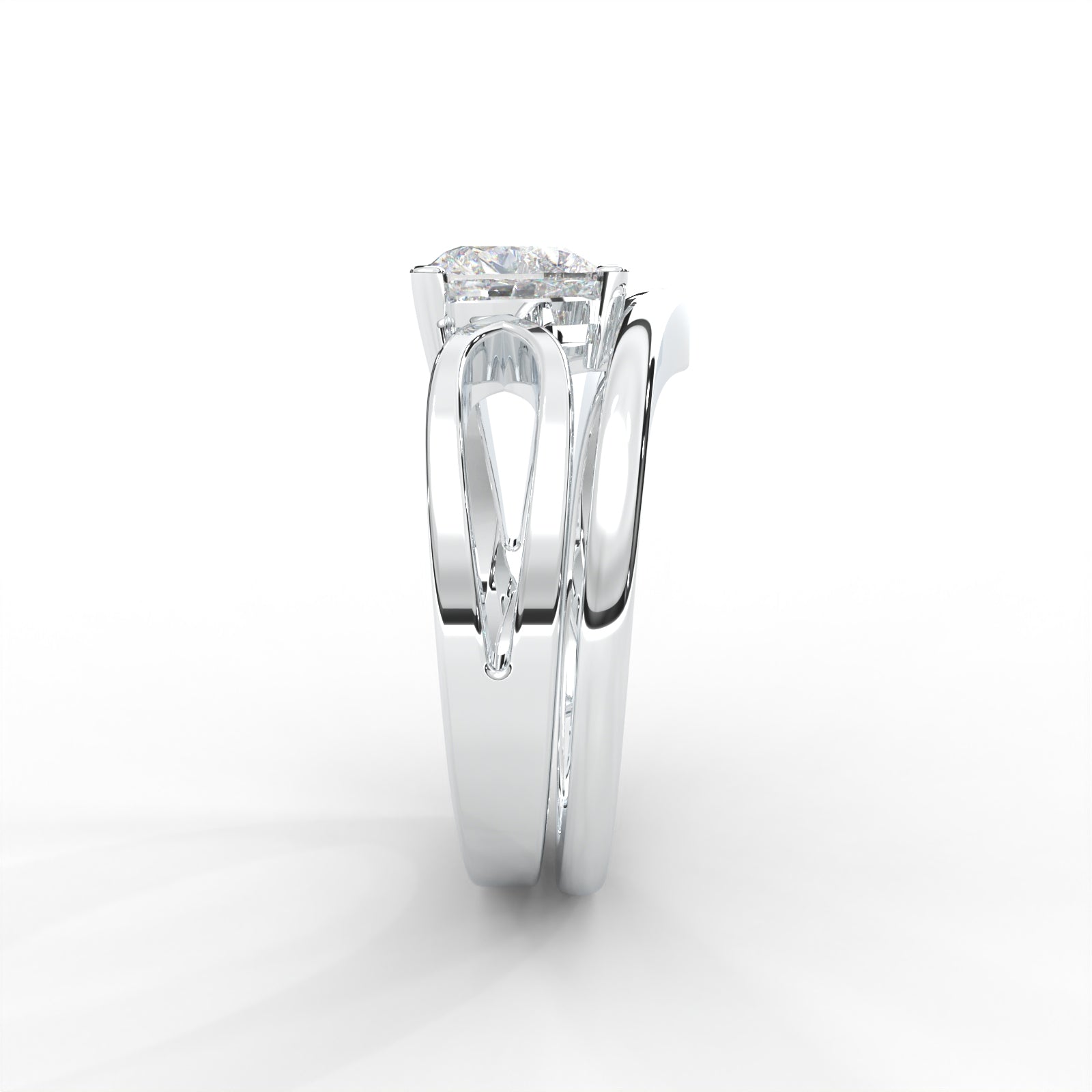 0.80 CARAT Heart Moissanite Split Shank Solitaire Bridal Set Ring in 14K White Gold Plated