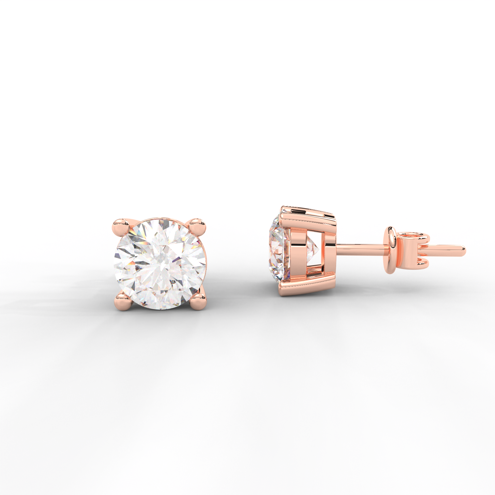 1 CARAT Round Moissanite Four Prong Screw-Back Earrings in 14K White Gold Plated