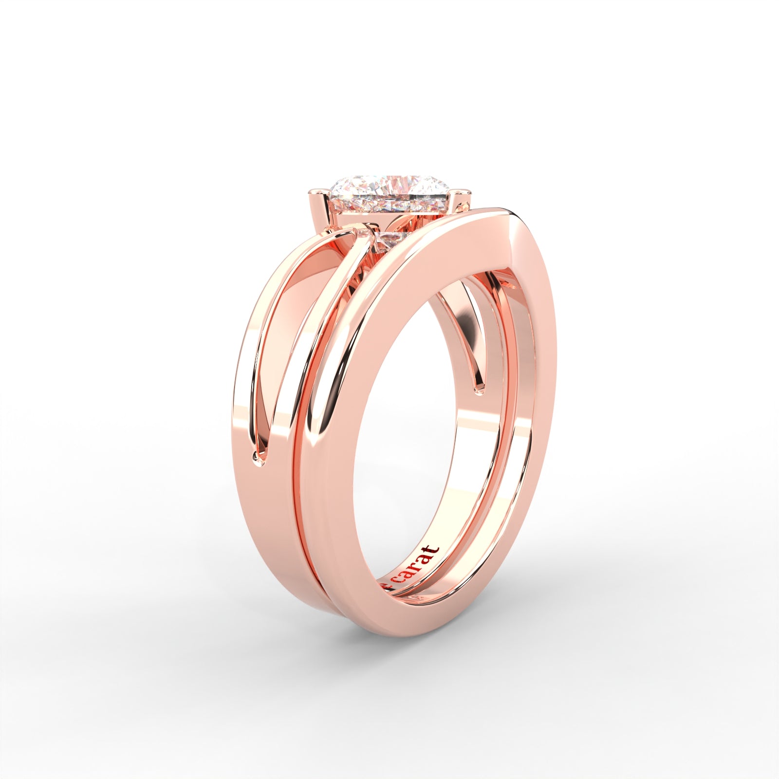 0.80 CARAT Heart Moissanite Split Shank Solitaire Bridal Set Ring in 14K White Gold Plated