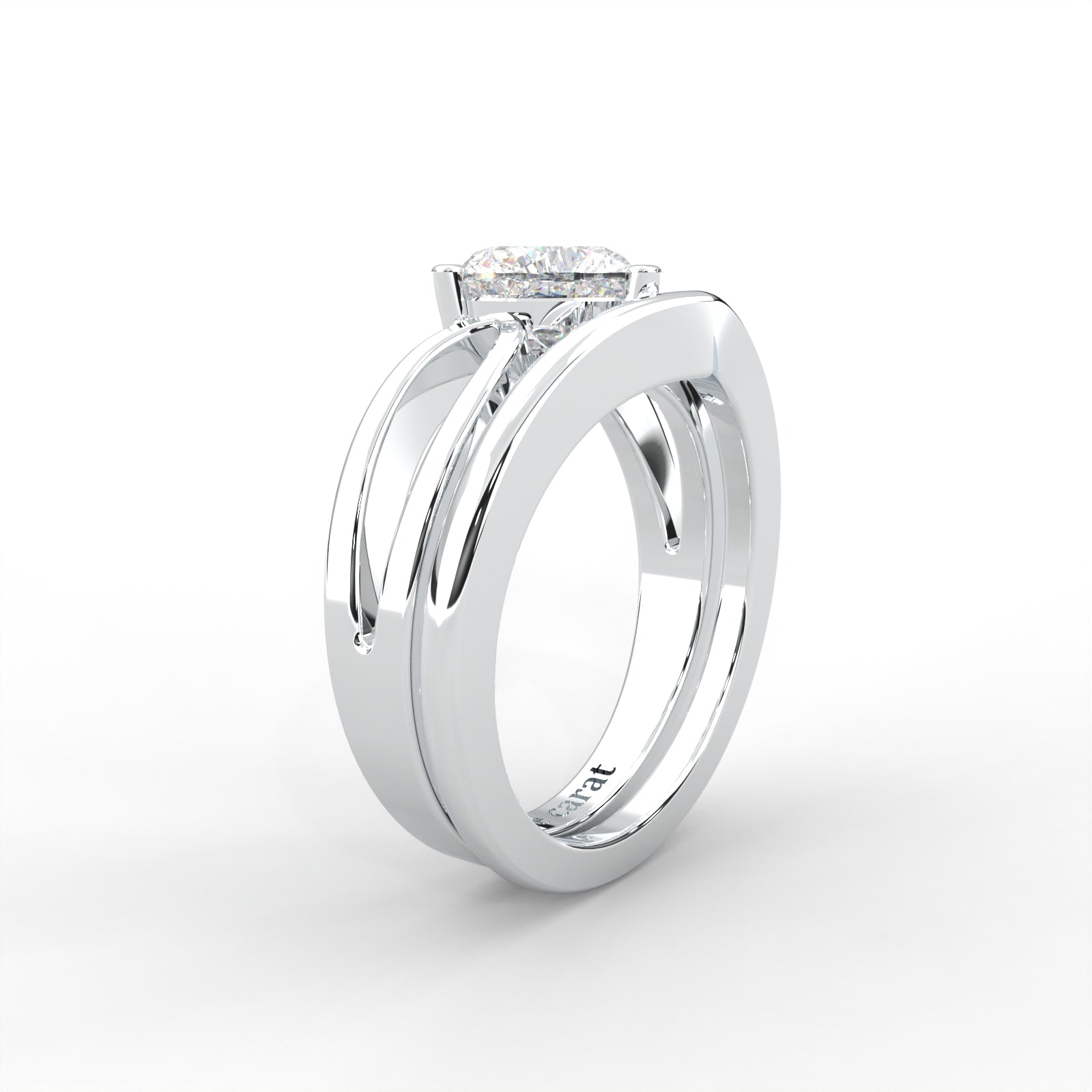 0.80 CARAT Heart Moissanite Split Shank Solitaire Bridal Set Ring in 14K White Gold Plated