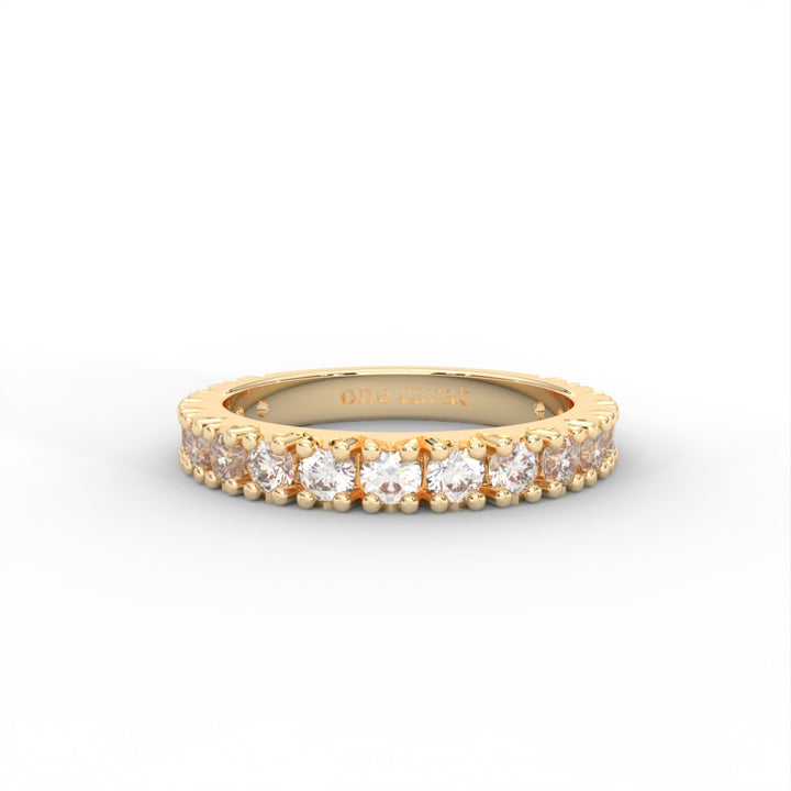 1 CARAT DEW Round Moissanite French Pave Anniversary Band in 14K White Gold Plated