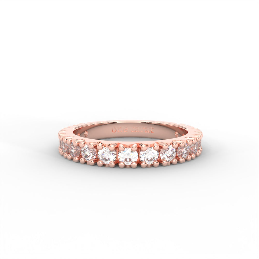 1 CARAT DEW Round Moissanite French Pave Anniversary Band in 14K White Gold Plated