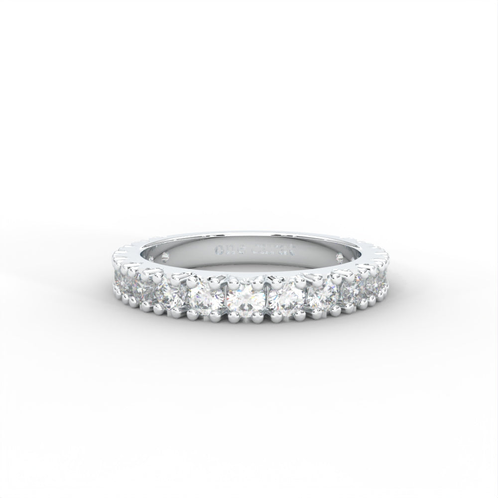 1 CARAT DEW Round Moissanite French Pave Anniversary Band in 14K White Gold Plated