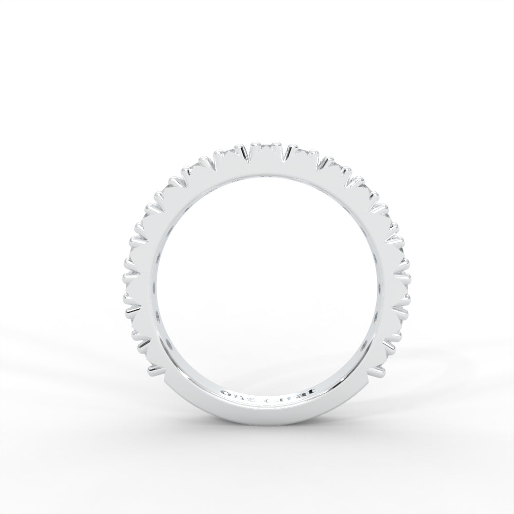 1 CARAT DEW Round Moissanite French Pave Anniversary Band in 14K White Gold Plated