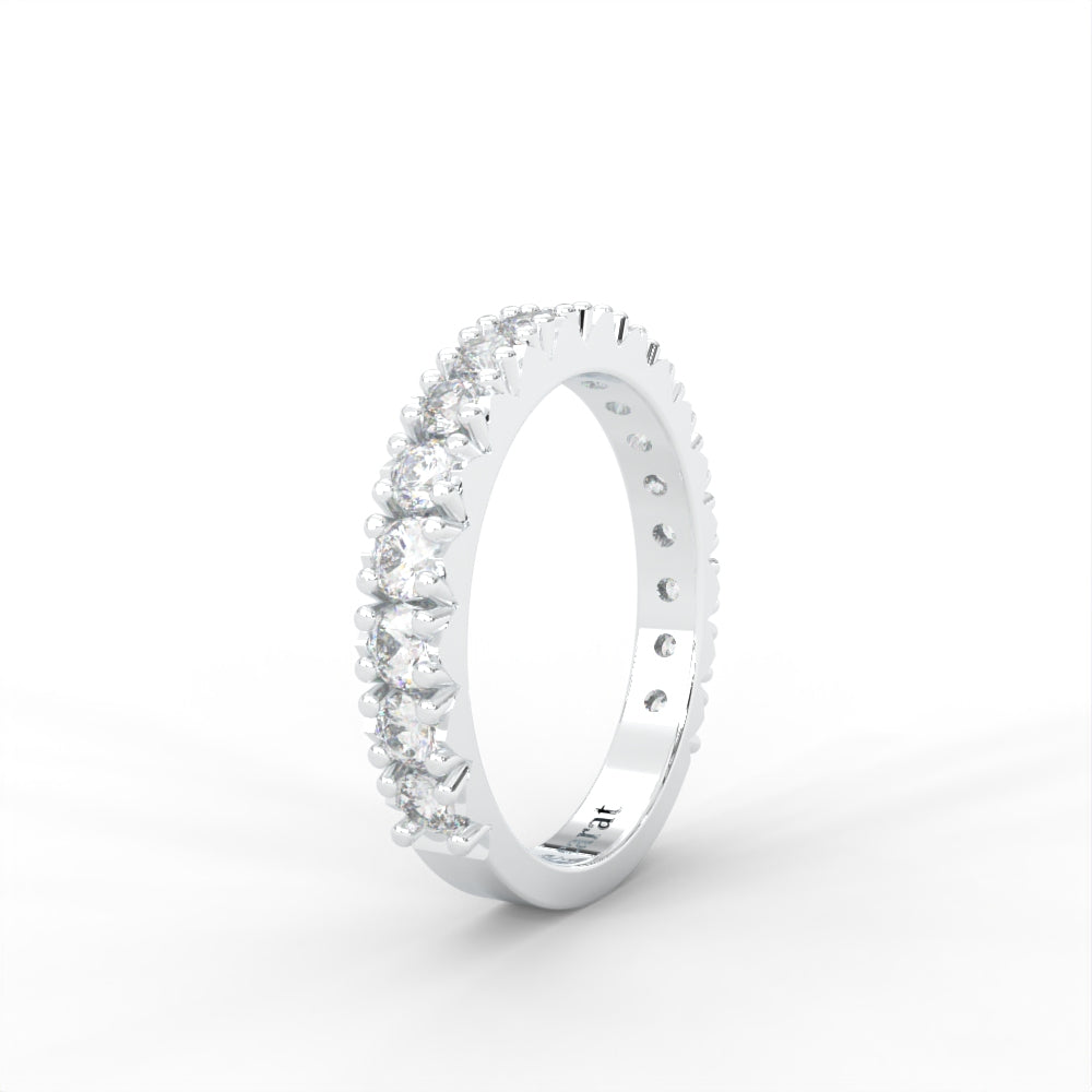 1 CARAT DEW Round Moissanite French Pave Anniversary Band in 14K White Gold Plated