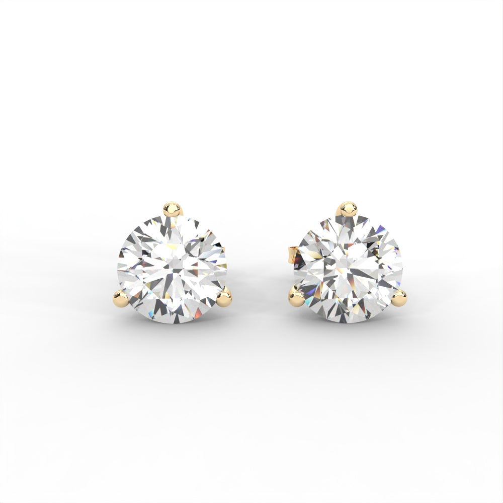 1 CARAT Round  Moissanite Three Prong Martini Solitaire Stud Earrings in 14K White Gold Plated