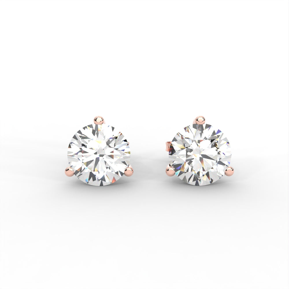 1 CARAT Round  Moissanite Three Prong Martini Solitaire Stud Earrings in 14K White Gold Plated