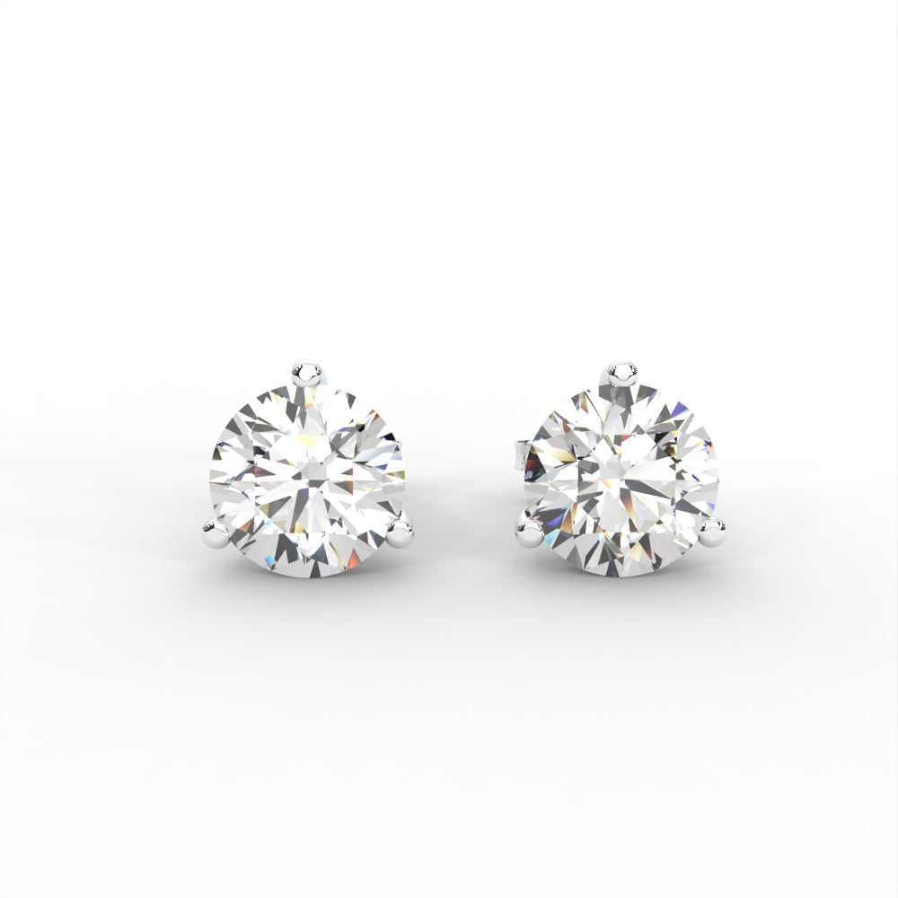 1 CARAT Round  Moissanite Three Prong Martini Solitaire Stud Earrings in 14K White Gold Plated