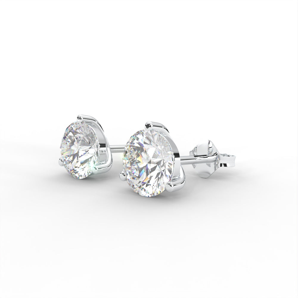1 CARAT Round  Moissanite Three Prong Martini Solitaire Stud Earrings in 14K White Gold Plated