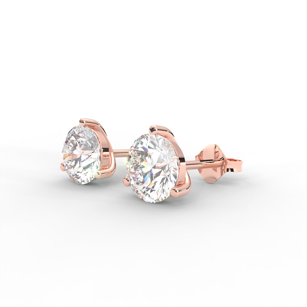 1 CARAT Round  Moissanite Three Prong Martini Solitaire Stud Earrings in 14K White Gold Plated