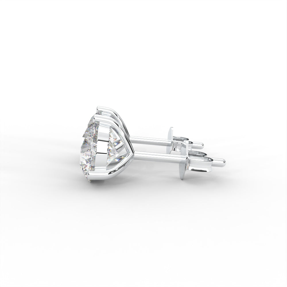1 CARAT Round  Moissanite Three Prong Martini Solitaire Stud Earrings in 14K White Gold Plated