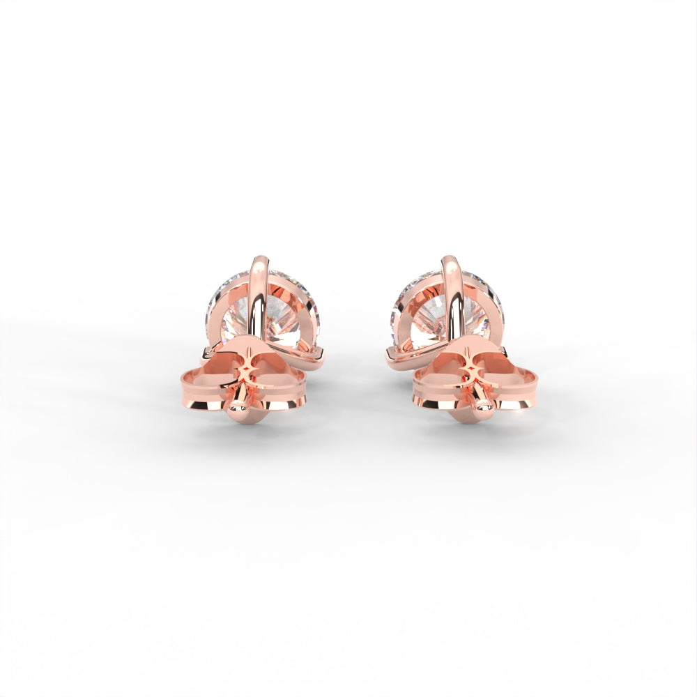 1 CARAT Round  Moissanite Three Prong Martini Solitaire Stud Earrings in 14K White Gold Plated