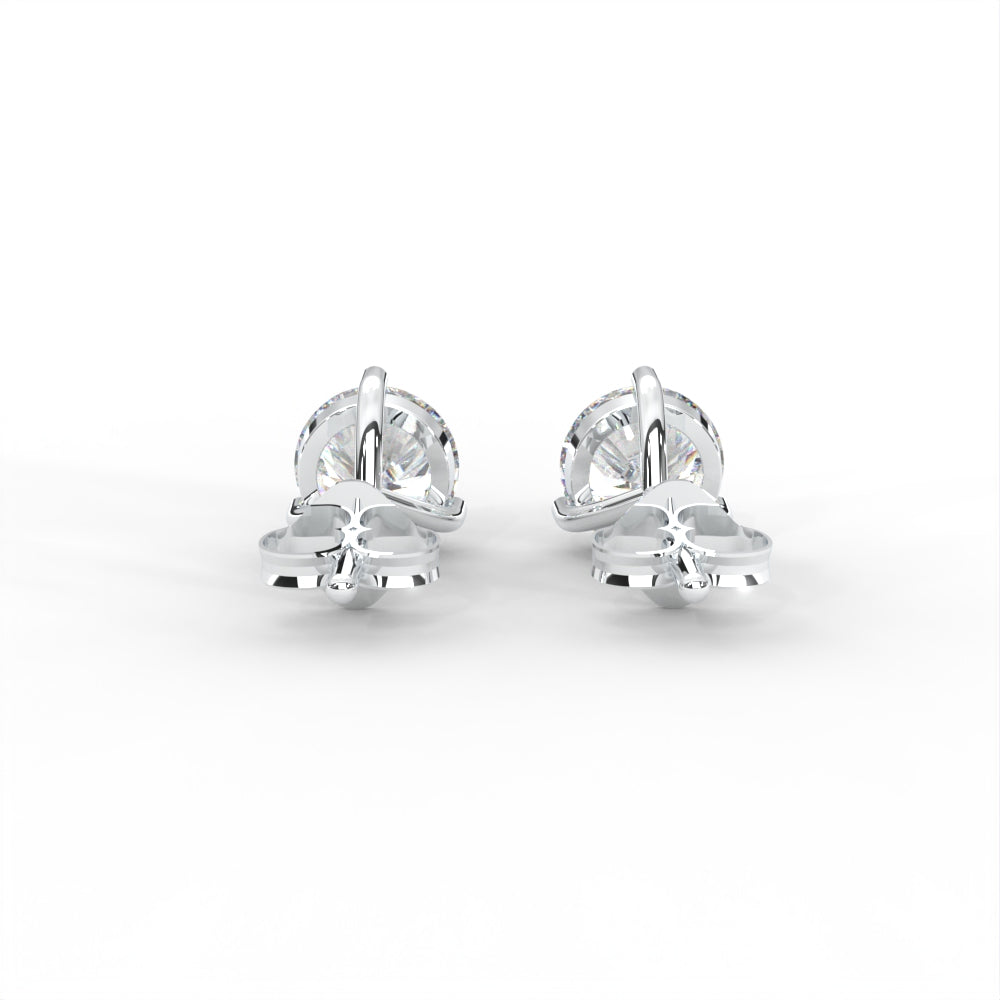 1 CARAT Round  Moissanite Three Prong Martini Solitaire Stud Earrings in 14K White Gold Plated
