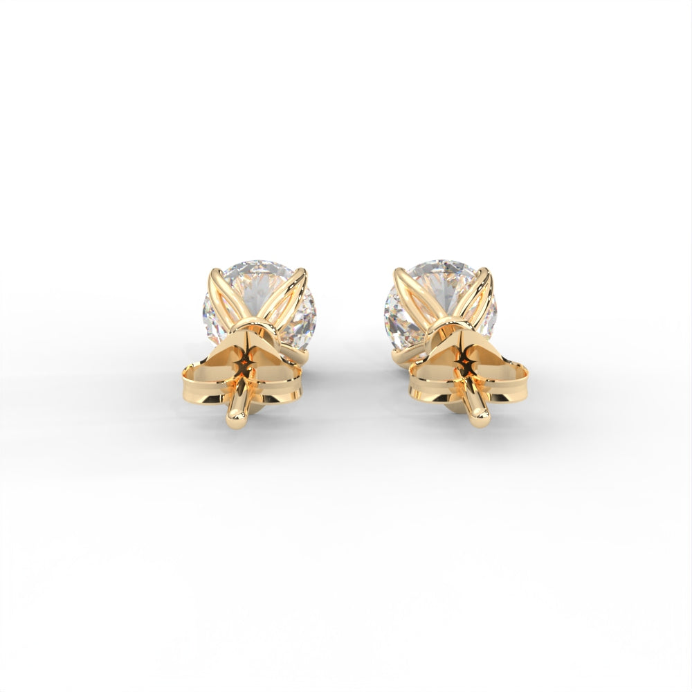 1 CARAT Round Moissanite Four Prong Martini Solitaire Stud Earrings in 14K Yellow Gold Plated