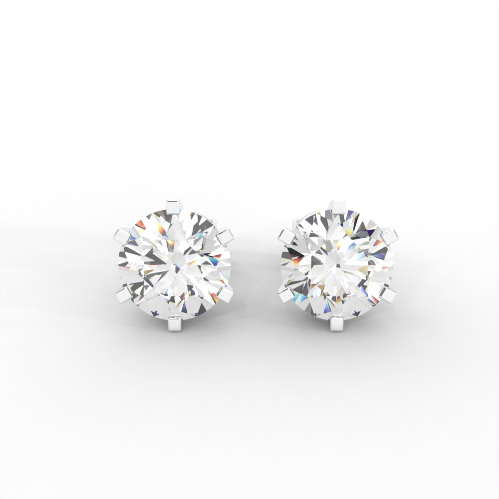 Round Moissanite Stud Earrings - 1 CARAT in 14K White Gold Plated