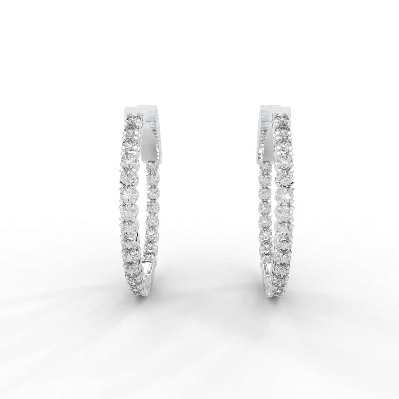 1 CARAT Round Moissanite Hoop Earrings in 14K White Gold Plated