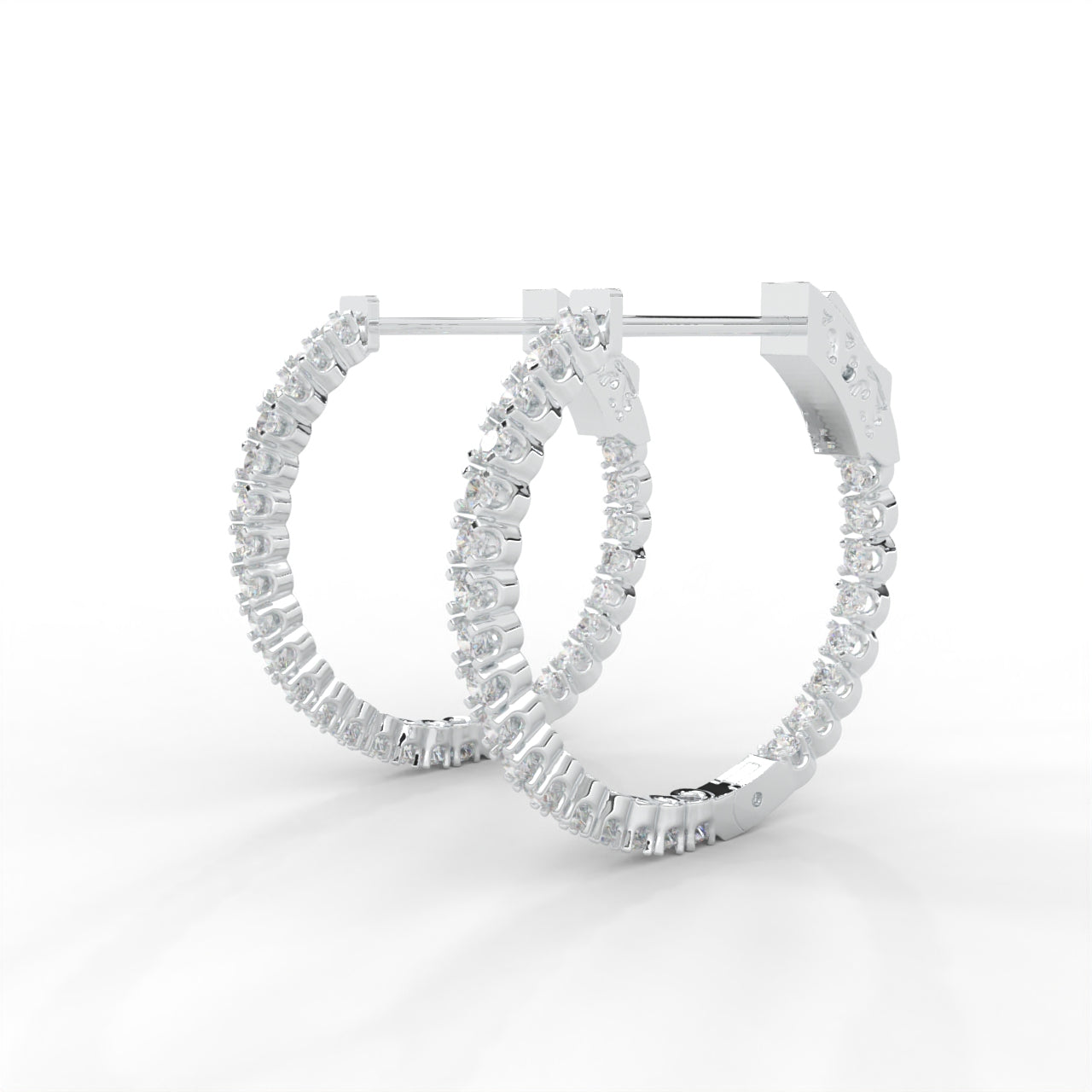 1 CARAT Round Moissanite Hoop Earrings in 14K White Gold Plated